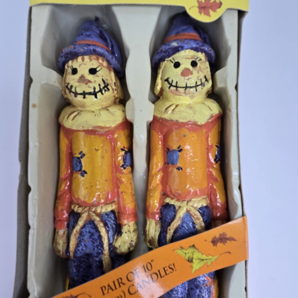 Vintage Autumn Tapers Scarecrow Candles Pair 10" Hand Painted Fun‎ World New Box
